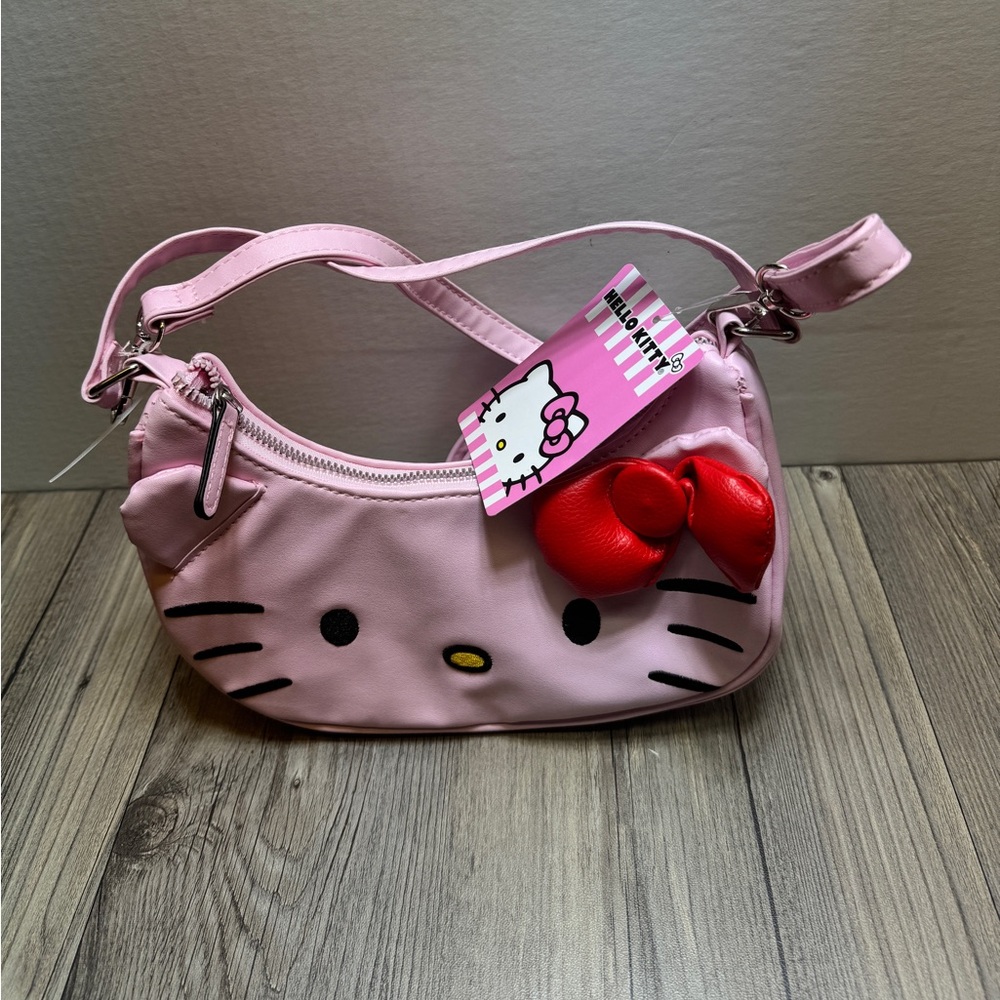 NWT Hello Kitty Face Sanrio Pink w/Red Bow Faux Leather Crossbody Purse HandBag